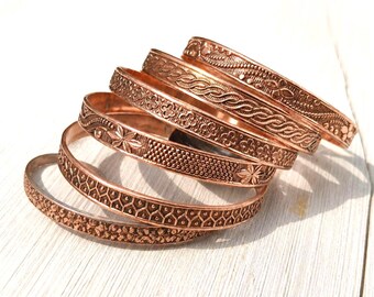 Set di 6 bracciali in rame - Rame massiccio al 100%, bellissimi bracciali, bracciali che durano 6 giorni, bracciali e braccialetti fatti a mano, bracciali con speciali benefici per la salute