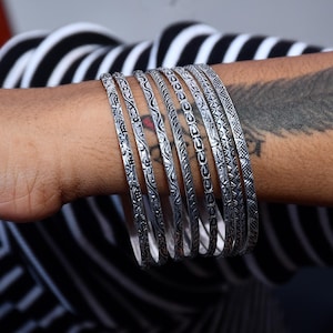 925 Sterling Silver Bangles, 8 Set Bangles, Stackable Bangles, Silver Bangle for Her~ him, Handmade Bangles for Gift on Christmas,***