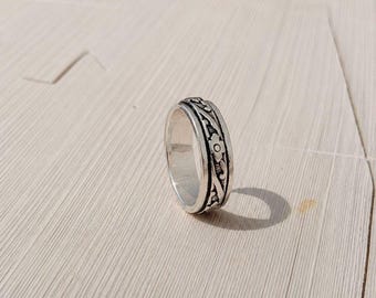 Vintage Patterned Silver Band Ring | Boho Engraved Statement Ring | Handmade Oxidized Silver Ring | Unisex Band Ring | Artisan Jewelry Gift