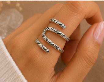 Anello a spirale in argento di design | Anello avvolgente regolabile | Gioielli boho minimalisti