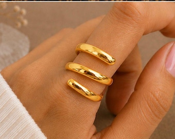 Gold Spiral Ring | Elegant Statement Wrap Ring | Trendy Boho Jewelry