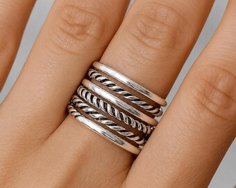 Silver Rope Ring Set | Handmade Twisted Silver Rings | Stackable Minimalist Jewelry