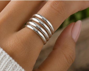 Silver Stackable Ring Set | Boho Statement Band Rings | Handmade Fashion Jewelry