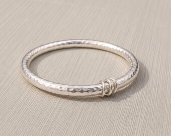 Hammered Silver Bangle Bracelet | Minimalist Stackable Bracelet for Women | Textured Silver Cuff | Modern Everyday Jewelry |