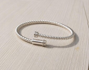 Sterling Silver Bangle Bracelet | Dainty Bangle for Her Adjustable Classic Bangle | Silver Bangle Bracelet | Letterbox Gift for Her
