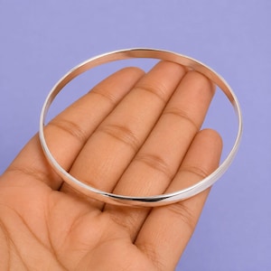 Sterling Silver Plain Bangle Bracelet, Minimalist Stackable Silver Bracelet, Classic Thin Bangle, Everyday Jewelry Gift for Women