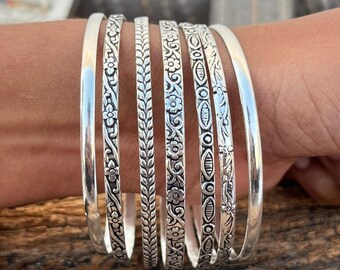 Sterling Silver Bangle Set: Indian Handmade Stacking Bangles