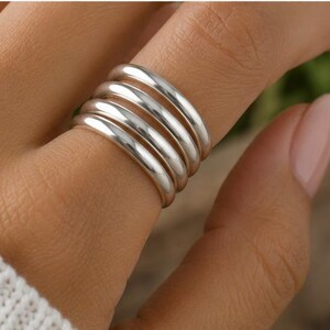 Silver Stackable Ring Set | Boho Statement Band Rings | Handmade Fashion Jewelry zdjęcie 5
