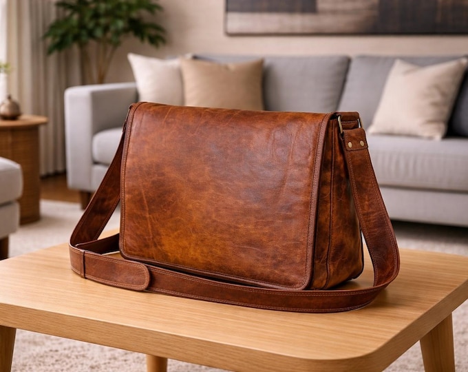 Featured listing image: Leather Messenger Bag for Men, Italian Leather Laptop Bag, Crossbody Briefcase, Vintage Office Satchel, 1st Anniversary Gift for Husband