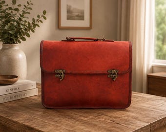 Handmade Full Grain Leather Mens Messenger Bag, Vintage Laptop Briefcase, Crossbody Satchel Work Bag