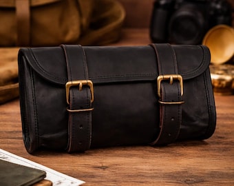 Borsa porta attrezzi in pelle per moto Harley, borsa da sella posteriore per motociclista vintage, borsa a rullo in pelle impermeabile per moto, borsa portaoggetti universale per moto
