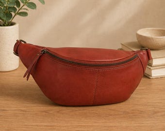 Bolso bandolera de piel marrón para mujer, bolso cruzado para el pecho, bolso de cadera de piel, riñonera hecha a mano, bolso de viaje.