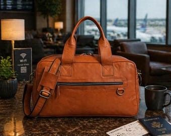 Bolsa de lona de cuero marrón, bolsa de fin de semana de lujo, bolsa de viaje de cuero tipo cabina, bolsa de gimnasio de fin de semana hecha a mano para hombres y mujeres.