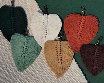 Makramee-Blatt-Schlüsselanhänger | Boho-Anhänger für Tasche oder Rucksack