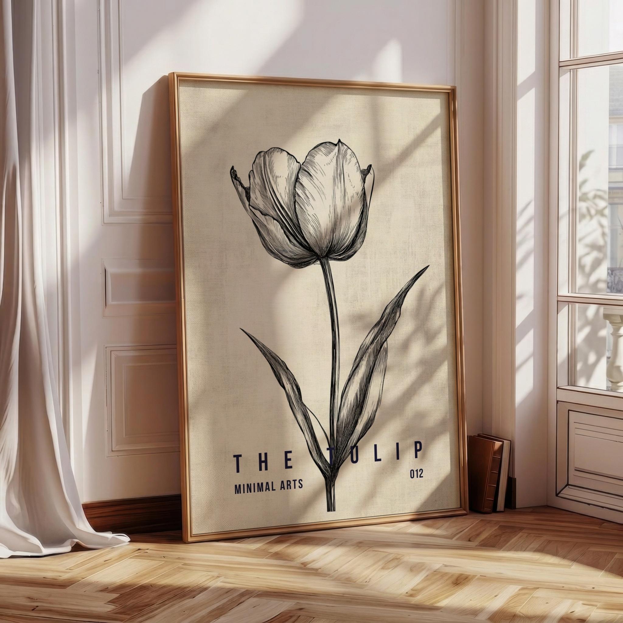 Tulip Line Art Print, Vintage Botanical Sketch Wall Poster, Minimalist ...