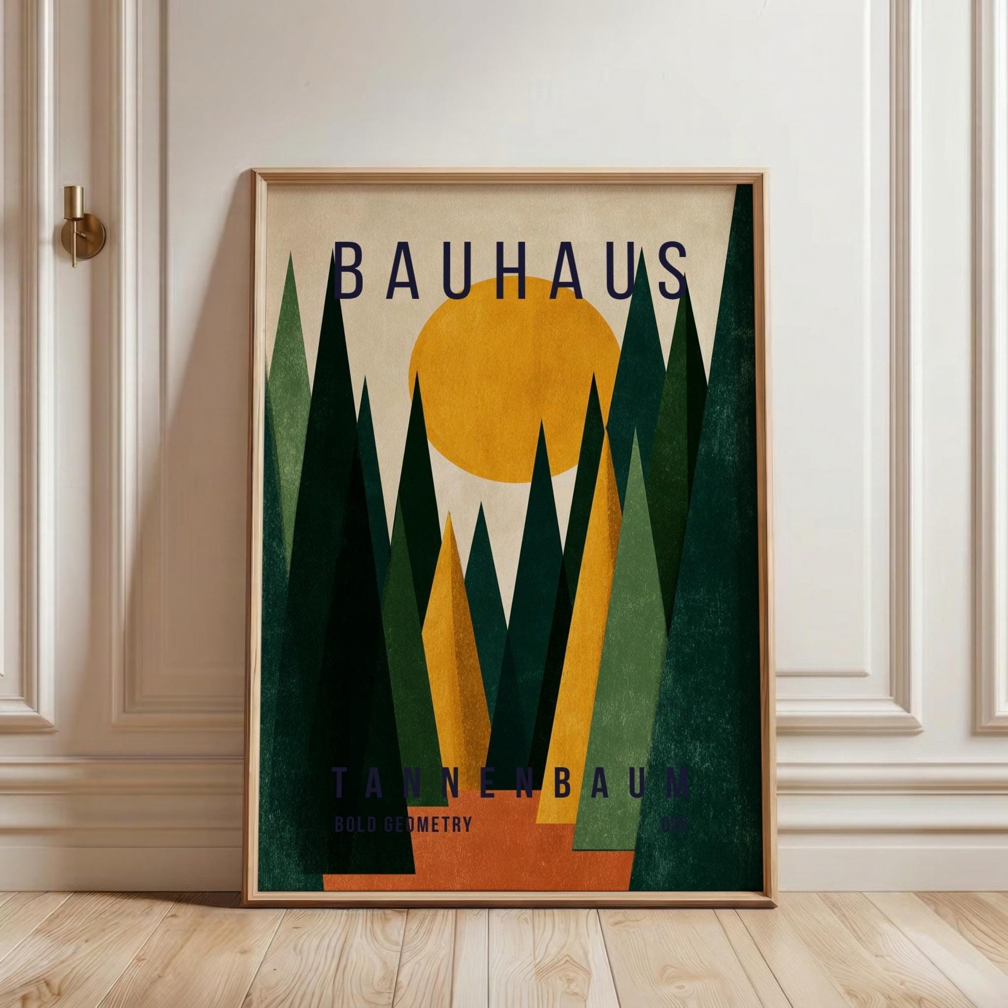 Buy Bauhaus Forest Sunrise Art Print, Geometric Pine Trees Wall Poster, Mid Century Modern Woodland Decor for Earthy Living Room Wall Art Online in India
