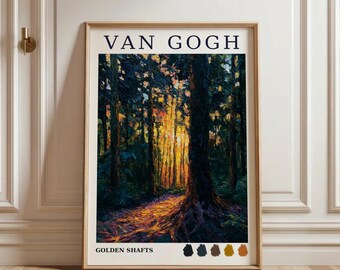 Van Gogh Forest Path Art Print, Post Impressionist Woodland Poster, Golden Hour Wall Art, Bold Expressionist Style Home Decor