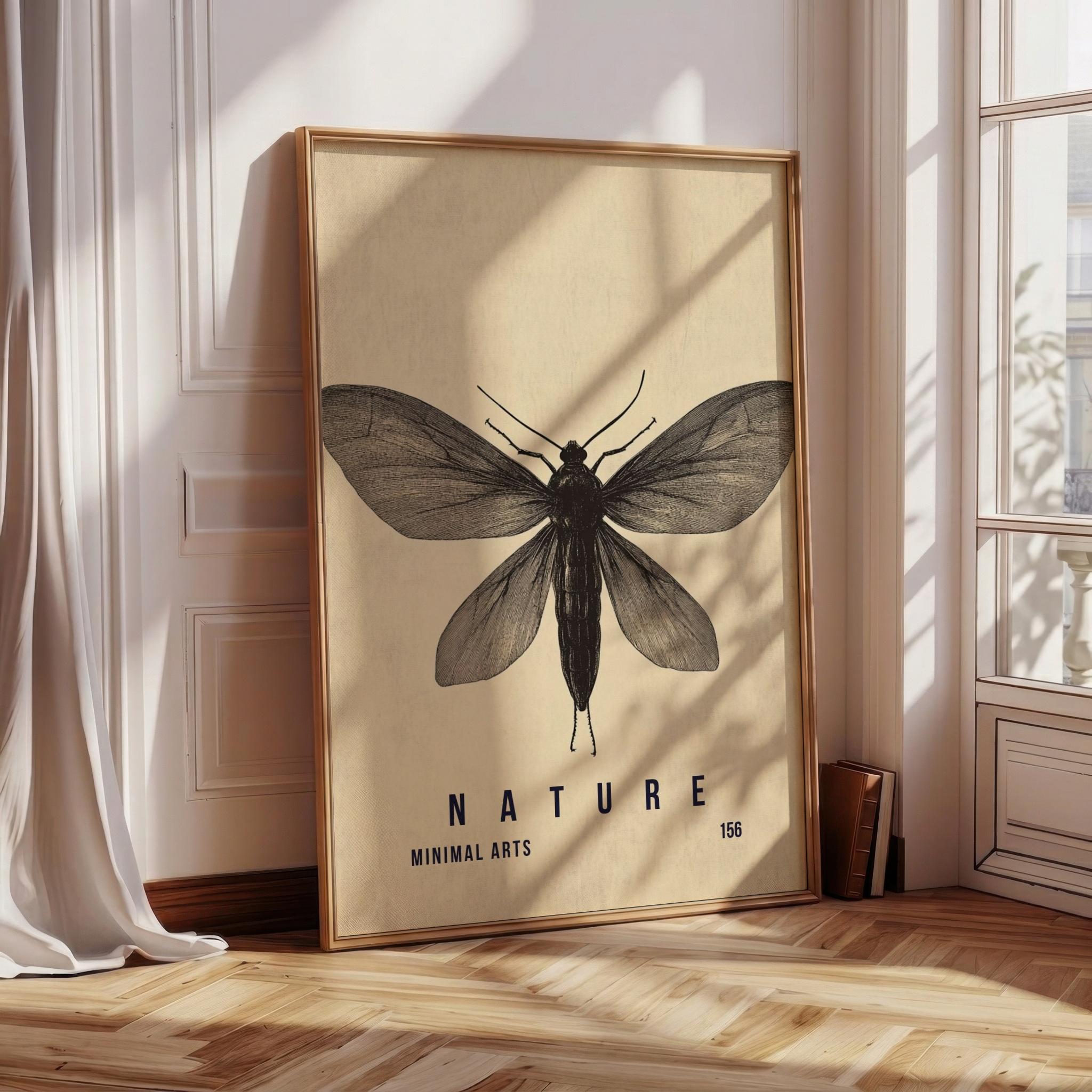Vintage Moth Art Print, Minimalist Entomology Wall Poster, Dark ...