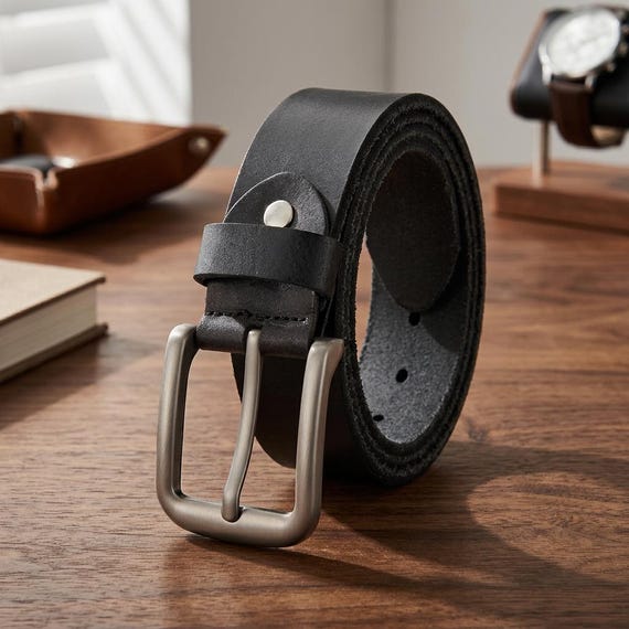 Men’s Leather Belt for Jeans and Everyday Wear, Adjustable Cowskin Western Style Belt, Gift for Him