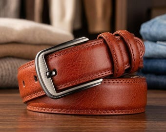 Cinturón de cuero vintage para hombre, ideal para ocasiones formales e informales, ajustable de 110 a 130 cm, regalo para él.