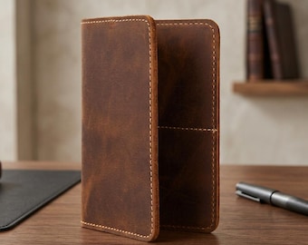 Cartera delgada de piel para pasaporte con ranuras para tarjetas, accesorio de viaje, regalo para él.