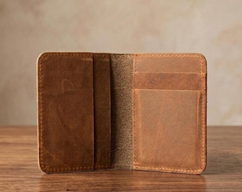 Cartera delgada de cuero para tarjetas de hombre, tarjetero de piel de vaca, para uso diario, regalo para él.