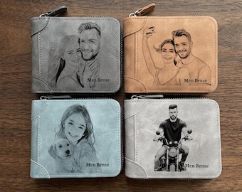 Cartera de cuero personalizada grabada para hombre, tarjetero con foto personalizado, regalo para él.