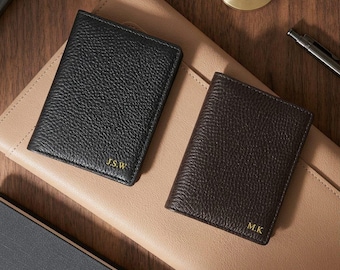 Cartera de cuero personalizada para tarjetas con iniciales grabadas, tarjetero vintage, regalo para él.
