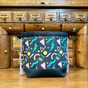 I LOVE THE 90s knitting and crochet drawstring project bag (with pockets)