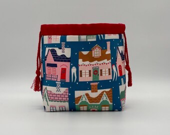 FRESNO NIGHTWALKER knitting and crochet CHRISTMAS themed drawstring project bag
