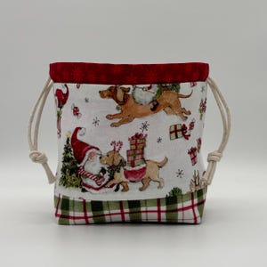 GNOMES & PUPPIES knitting and crochet winter and CHRISTMAS themed drawstring project bag
