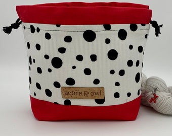 Sac à projets avec cordon de serrage DALMATION en tricot et crochet