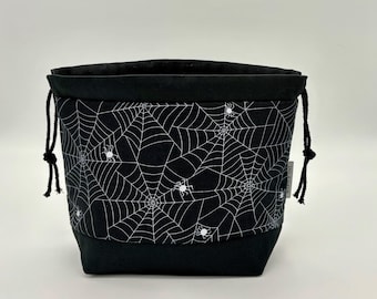 Halloween Spider Web Knitting Project Bag - Crochet Drawstring Bag