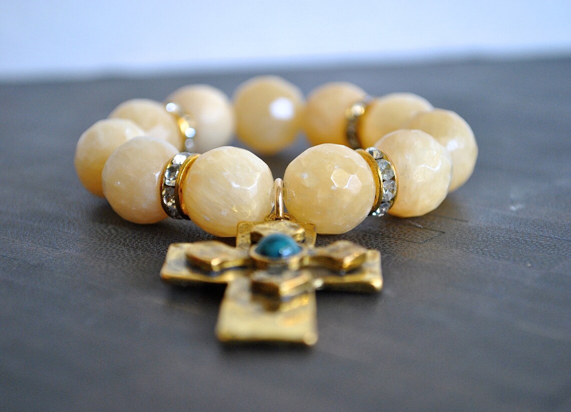 Turquoise Colcite CALCITE TURQUOISE CROSS Stretchy Bracelet - Etsy