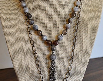 HANDMADE TASSEL NECKLACE with Botswana beads