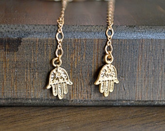 HAMSA GOLD  FILLED  dangling   earrings