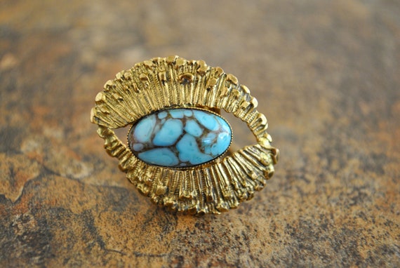 VINTAGE faux TURQUOISE RING or brooch. - image 1