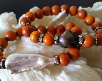 NATURAL PEARL SANDALWOOD  bracelets /beaded bracelets /stacking bracelets /bolo bracelets.