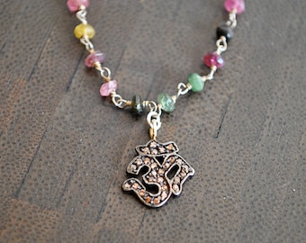 DIAMOND necklace/omar necklace/wire wrapped gemstone necklace/tourmaline wire wrapped necklace.