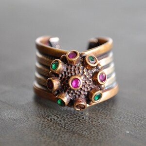 STERLING SILVER adjustable ruby and green onyx RING