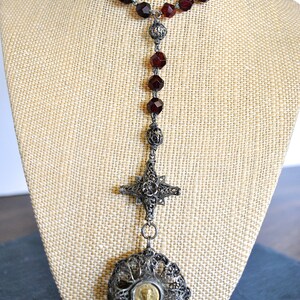 ANTIQUE ROSARY style sterling silver MEDALLION necklace