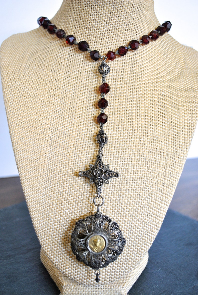 ANTIQUE ROSARY Style Sterling Silver MEDALLION Necklace - Etsy