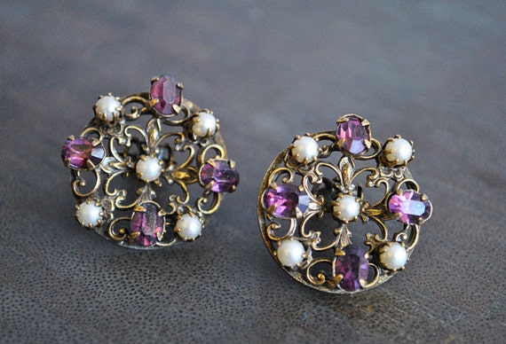 VINTAGE PURPLE and PEARL earrings - image 3