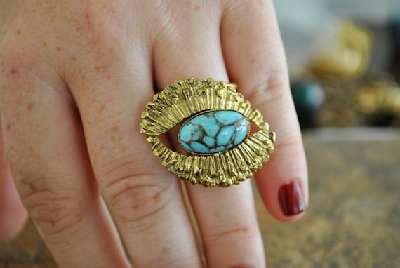 VINTAGE faux TURQUOISE RING or brooch. - image 2