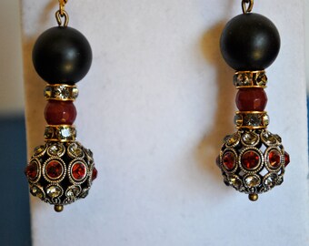 BLACK ONYX ,RUBY and Swarovsky Earrings....