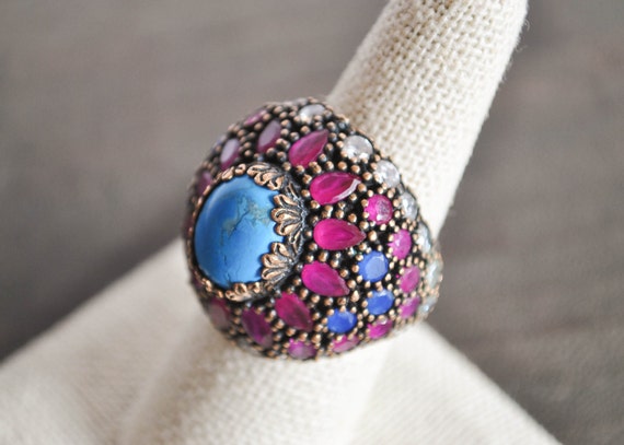 Sterling silver TURQUOISE and RUBY RING - image 3