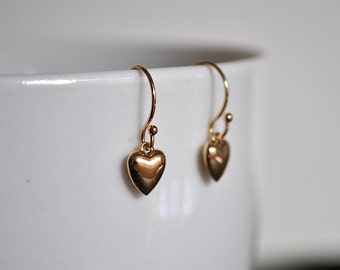 14 Karat  GOLD dangling  heart earrings