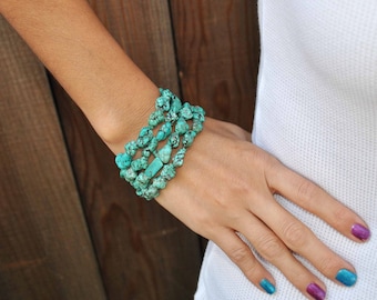 BEADED TURQUOISE  wrap around bracelet...........Great  gift if you don t know size of her wrist.