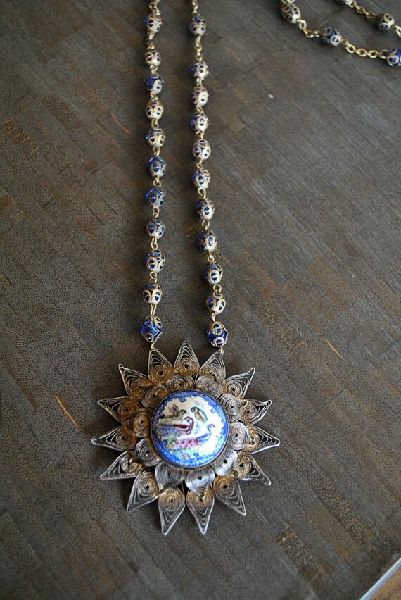 VINTAGE STERLING silver PEACOCK  necklace - image 2