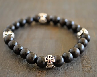 Beaded sterling silver cross bracelet